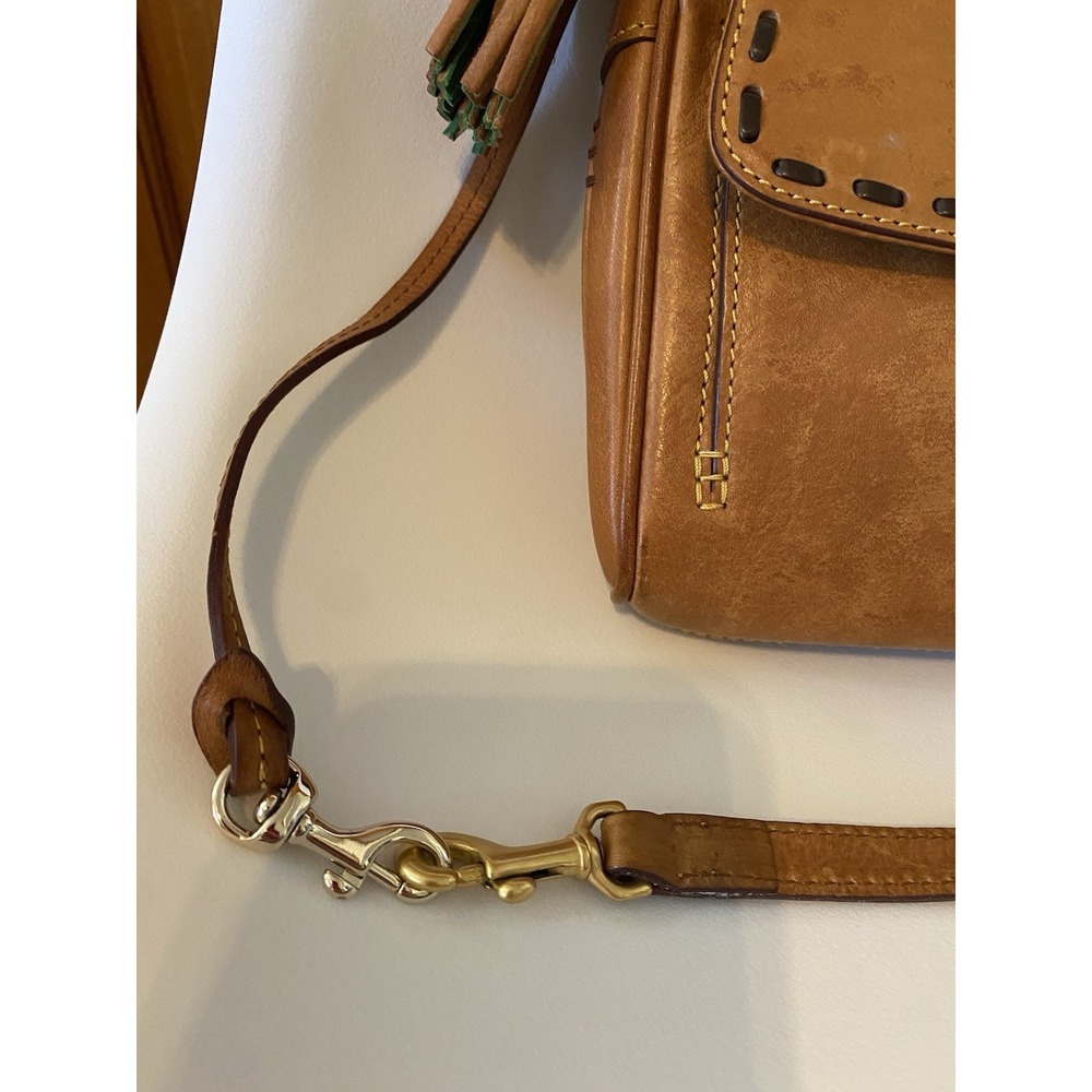 Dooney Bourke Brown Florentine Leather Natural Tassel Clutch Shoulder Bag Purse - Picture 2 of 13